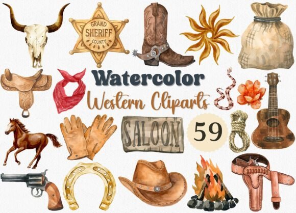 Watercolor Western Clipart & Cowboy PNG