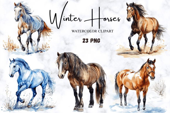 Watercolor Winter Horses Clipart Pack for Designers and Creatives
