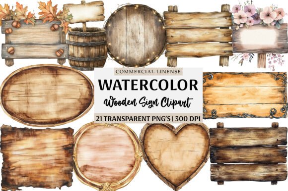 Watercolor Wooden Sign Clipart