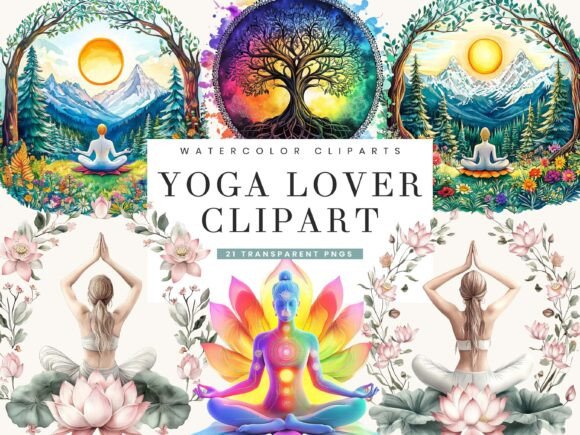 Watercolor Yoga Lover Clipart Bundle