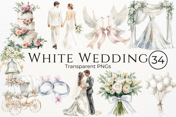 White Wedding Watercolor Cliparts Guide